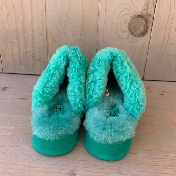 UGG DISQUETTE SCATTER GRAPHIC GREEN PLATFORM SLIPPERS WOMENS US 8 NEW - Picture 4 of 8